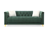 Russell Tufted Upholstery Sofa Finished in Velvet Fabric in Green Home Elegance USA