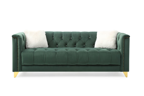 Russell Tufted Upholstery Sofa Finished in Velvet Fabric in Green Home Elegance USA