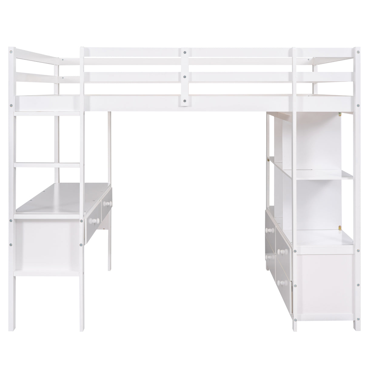 Full Size Loft Bed with Built-in Desk with Two Drawers, and Storage Shelves and Drawers,White - Home Elegance USA