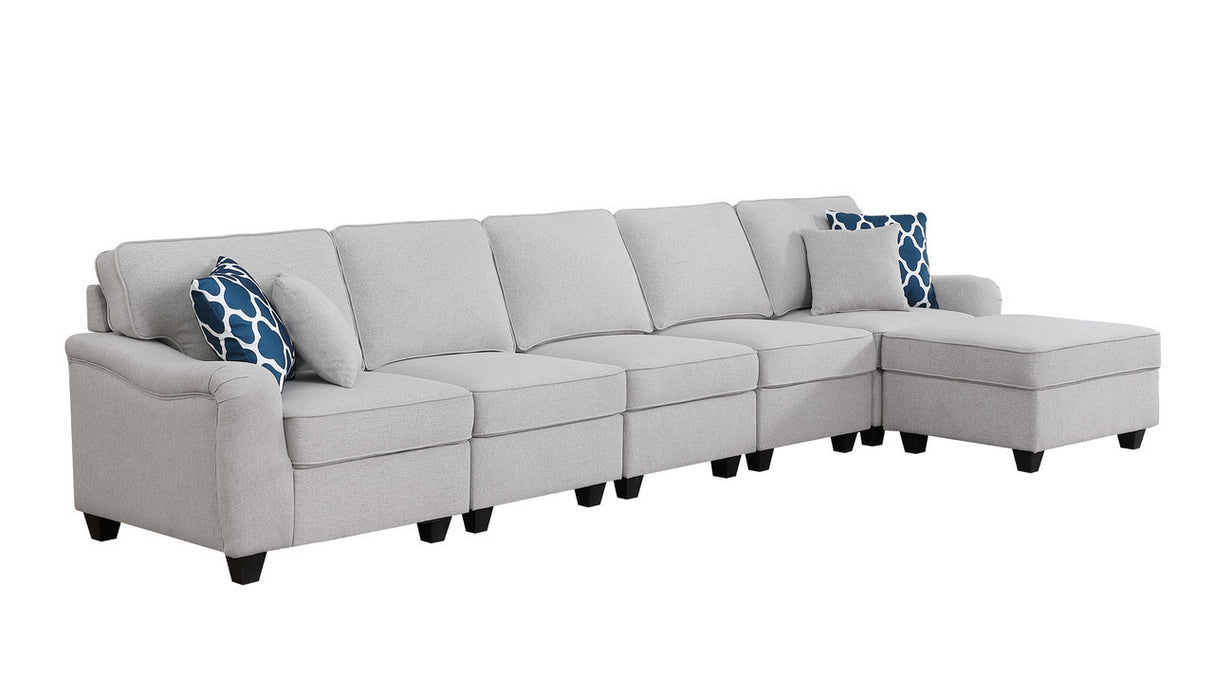 Leo Light Gray Linen 6 Seater Sofa and Ottoman Home Elegance USA