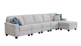 Leo Light Gray Linen 6 Seater Sofa and Ottoman Home Elegance USA