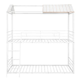 Twin Over Twin Bunk Bed Metal Bed with Half Roof, Guardrail and Ladder White - Home Elegance USA