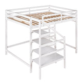 Full Size Loft Bed with Built-in Storage Staircase and Hanger for Clothes,White - Home Elegance USA