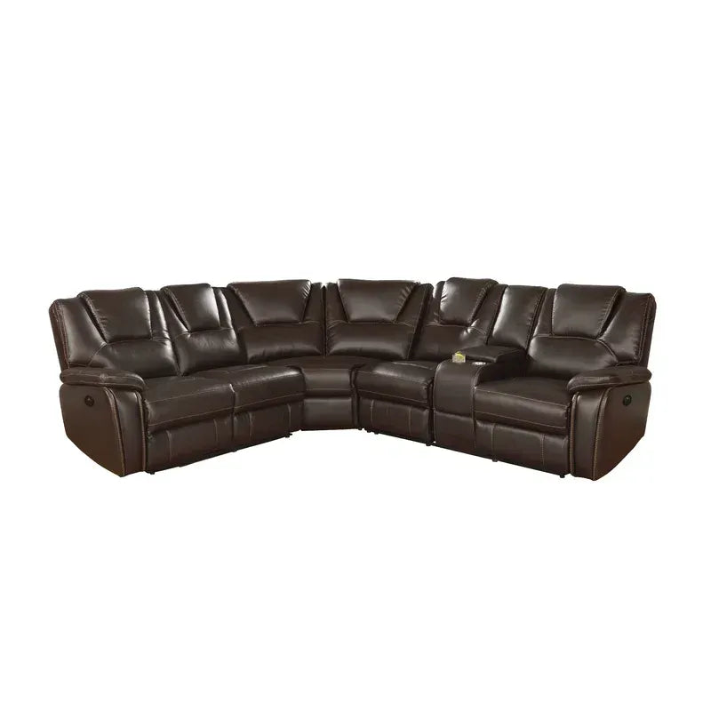 Hong Kong Power Reclining Sectional made with Faux Leather in Brown - Home Elegance USA