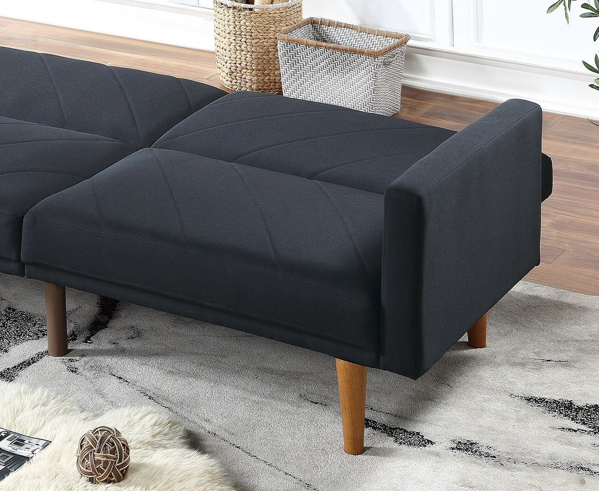 Modern Electric Look 1pc Convertible Sofa Couch Black Linen Like Fabric Cushion Clean Lines Wooden Legs Living Room Home Elegance USA