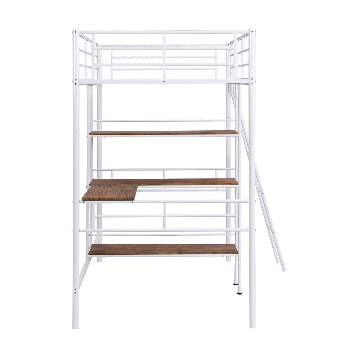 Twin Size Metal Loft Bed and Built-in Desk and Shelves,White（OLD SKU:WF280270AAK） - Home Elegance USA