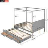 Queen Size Canopy Platform Bed with Twin Size Trundle and Three Storage Drawers,Gray - Home Elegance USA