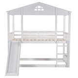 Twin over Twin House Bunk Bed with Convertible Slide and Ladder,Converts into 2 Separate Platform Beds,White - Home Elegance USA