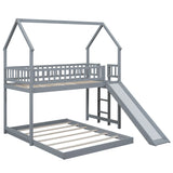 Twin over Full House Bunk Bed with Slide and Built-in Ladder, Full-Length Guardrail, Gray (Expected Arrival Time:8.10) - Home Elegance USA
