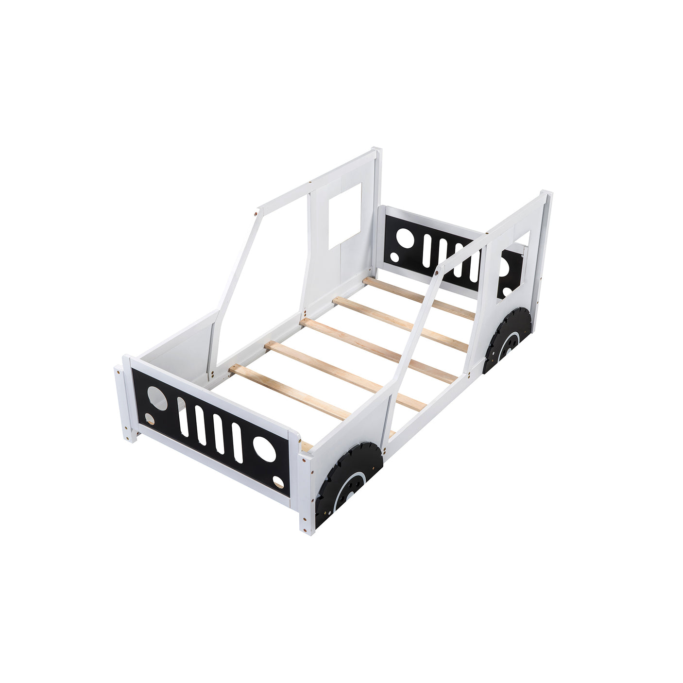 Twin Size Classic Car-Shaped Platform Bed with Wheels,White Home Elegance USA
