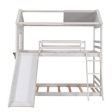 Twin Over Twin Bunk Bed Wood Bed with Roof, Window, Slide, Ladder ,Antique White(OLD SKU:LP000059AAK) - Home Elegance USA