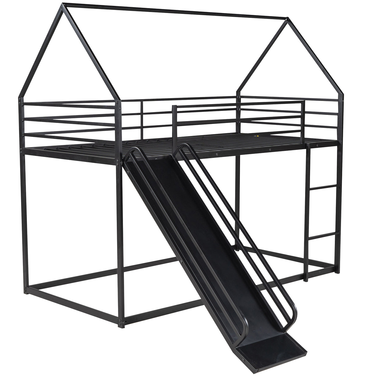 Twin over Twin House Bunk Bed with Ladder and Slide,Black - Home Elegance USA