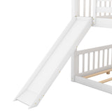 Full over Full Bunk Bed with Convertible Slide and Ladder, White - Home Elegance USA