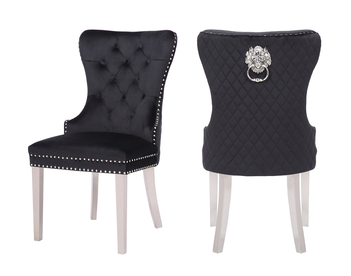 Simba Stainless Steel 2 Piece Chair Finish with Velvet Fabric in Black - Home Elegance USA