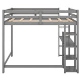 Full Size Loft Bed with Built-in Desk and Shelves,Gray - Home Elegance USA