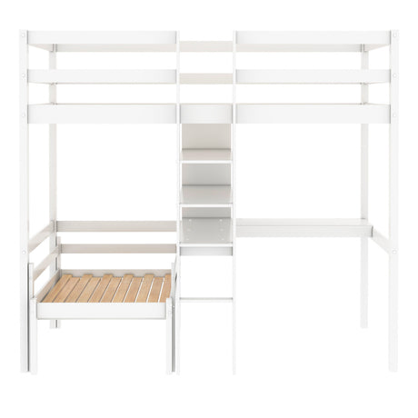 Convertible Loft Bed with L-Shape Desk, Twin Bunk Bed with Shelves and Ladder, White(OLD SKU:SM000209AAK-1) - Home Elegance USA