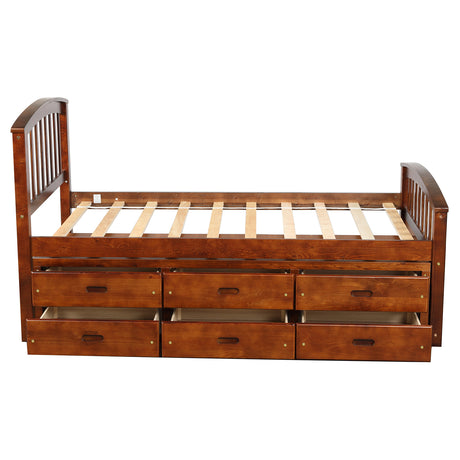 Orisfur. Twin Size Platform Storage Bed Solid Wood Bed with 6 Drawers - Home Elegance USA