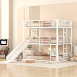 Full Size Metal Bunk Bed with Ladders and Slide, Divided into One Platform and Loft Bed, White - Home Elegance USA