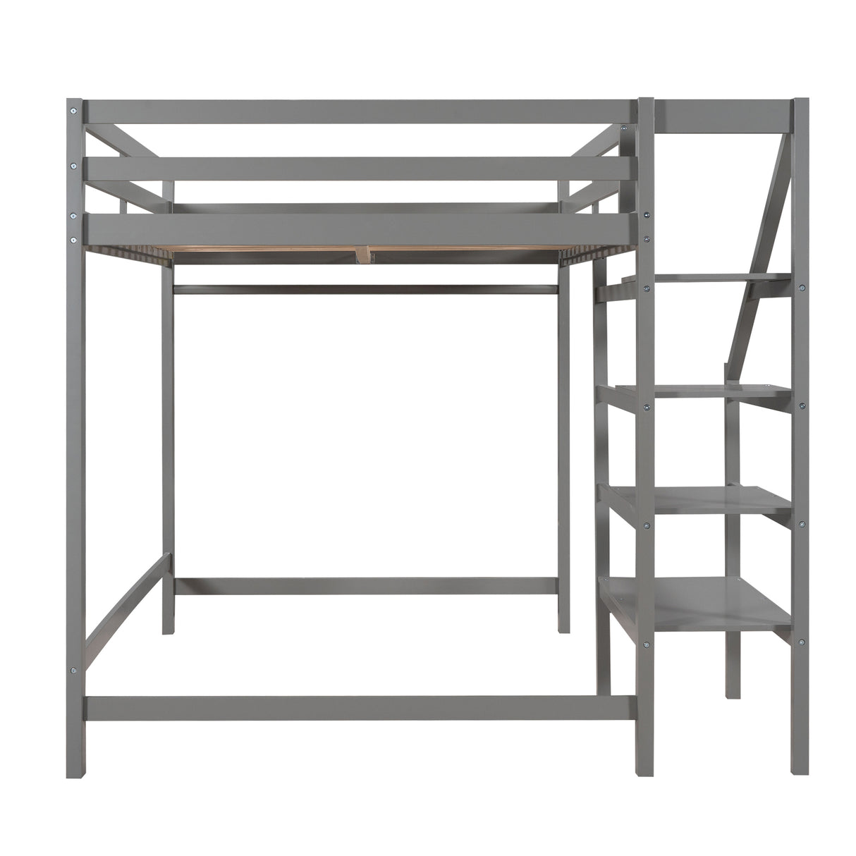 Full Size Loft Bed with Built-in Storage Staircase and Hanger for Clothes,Gray - Home Elegance USA