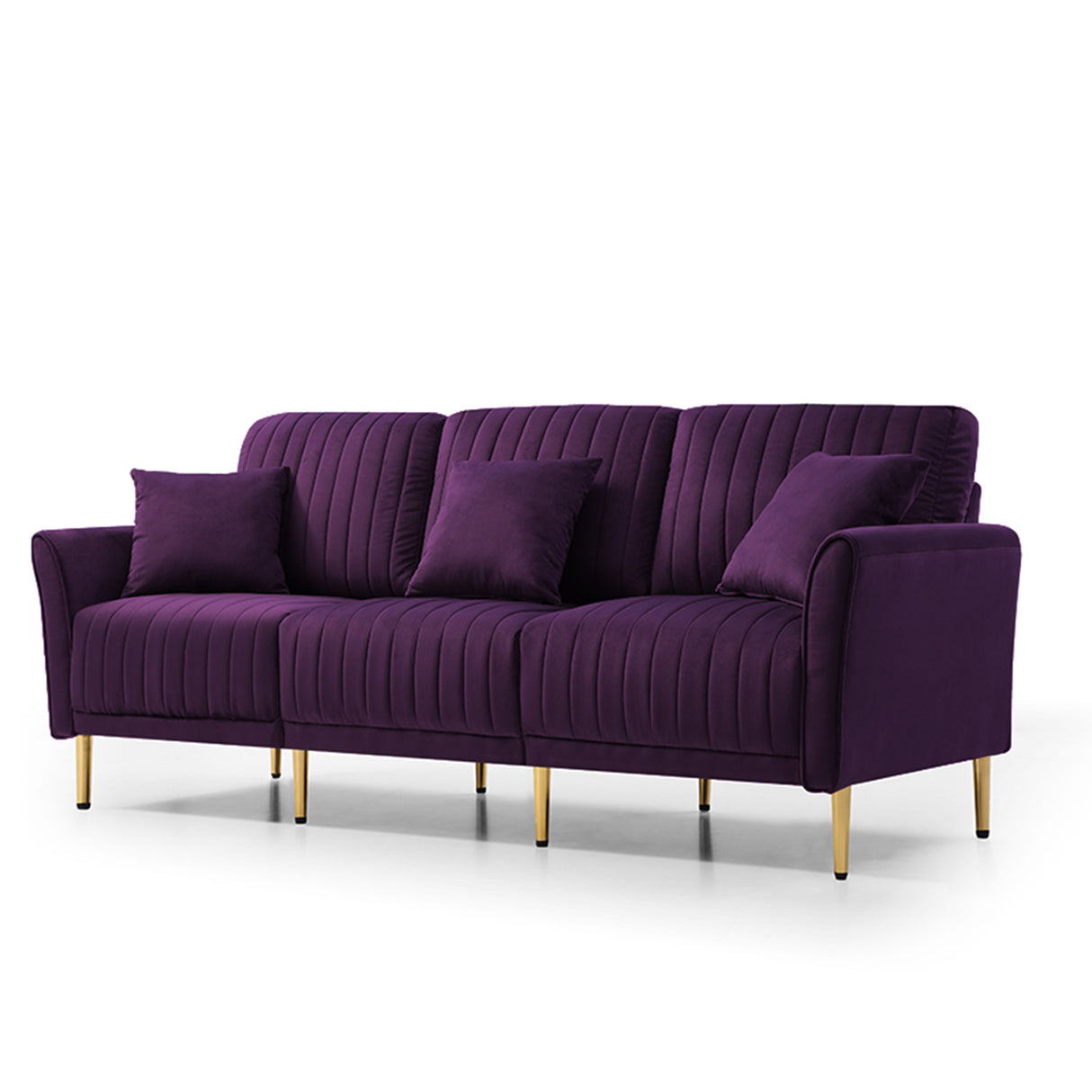 3 - Piece Sectional Sofa Set, Modern Velvet Upholstered Sofa Couch with Sturdy Metel Legs for Living Room, Apartment, 3 - Seater Sofa + 2 Piece Loveseat Sofa, Purple | Home Elegance USA