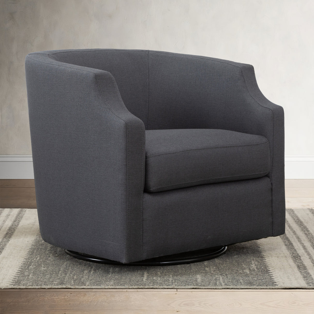 Isabelle Ashen Grey Swivel Glider Barrel Chair - Home Elegance USA