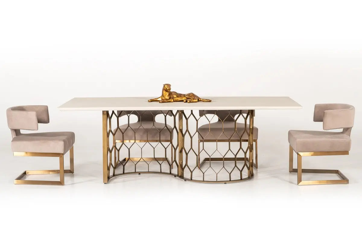 Vig Furniture - Modrest Faye Modern White Concrete & Antique Brass Dining Table - Vglbchar-Dt220