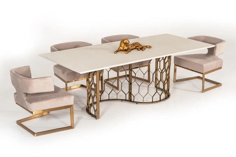 Modrest Faye Modern White Concrete & Antique Brass Dining Table Vglbchar-Dt220