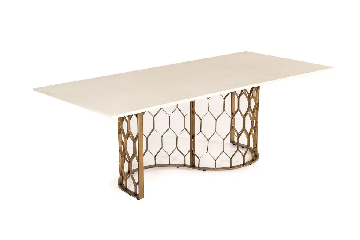 Vig Furniture - Modrest Faye Modern White Concrete & Antique Brass Dining Table - Vglbchar-Dt220