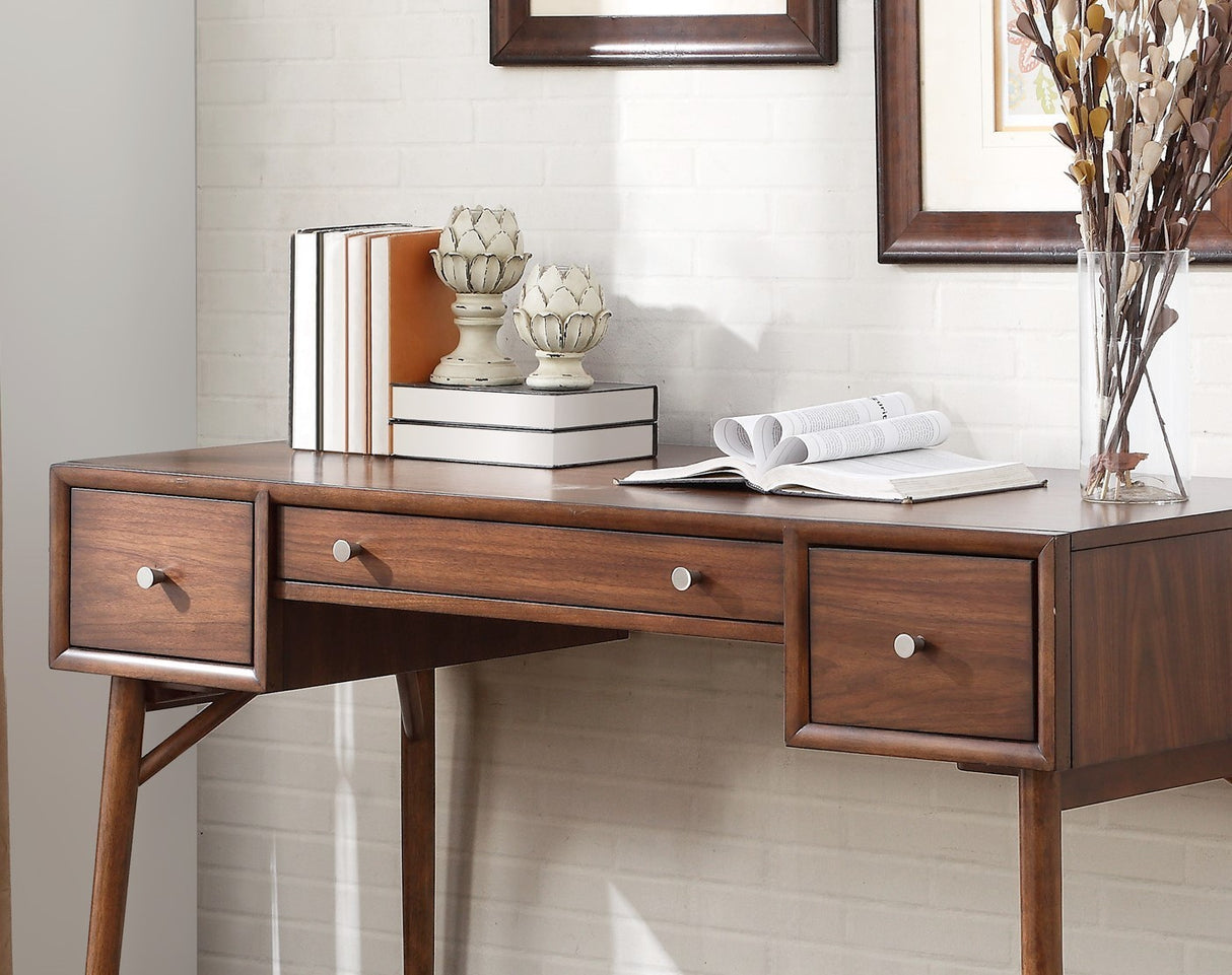 Modern Styling Counter Height Writing Desk Brown Finish Storage Drawers Nickel Knob Hardware Walnut Veneer Wood Furniture - Home Elegance USA