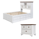 2 Pieces Wooden Captain Bedroom Set Full Bed with Trundle and Nightstand,White+Walnut | Home Elegance USA