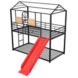 Twin Over Twin Metal Bunk Bed ,Metal Housebed With Slide,Three Colors Available.(Black with Red Slide)(OLD SKU :LP000095AAJ) - Home Elegance USA