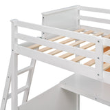 Twin size Loft Bed with Desk and Writing Board, Wooden Loft Bed with Desk - White - Home Elegance USA