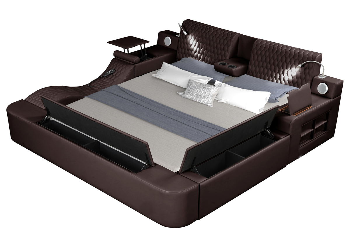 Zoya Smart Multifunctional Queen Size Bed Made with Wood in Brown - Home Elegance USA