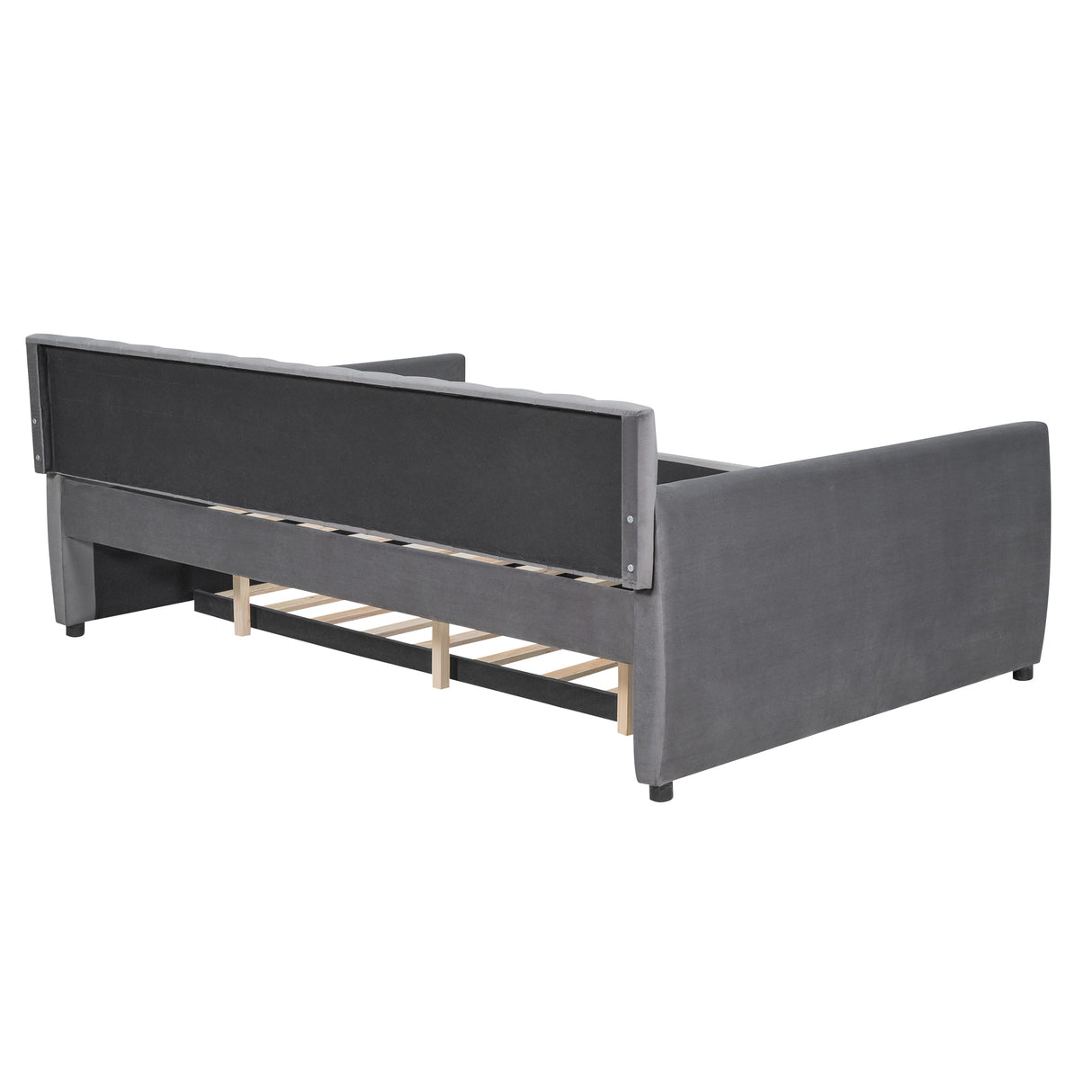 Full Size Upholstered daybed with Trundle and Wood Slat Support, Gray Home Elegance USA