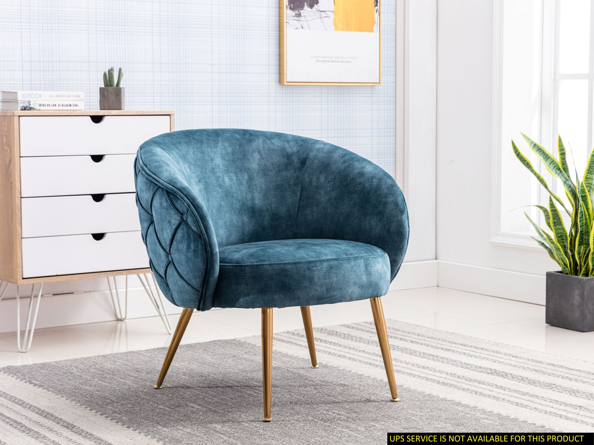 Gorgeous Living Room Accent Chair 1pc Button-Tufted Back Covering Blue Fabric Upholstered Metal Legs - Home Elegance USA