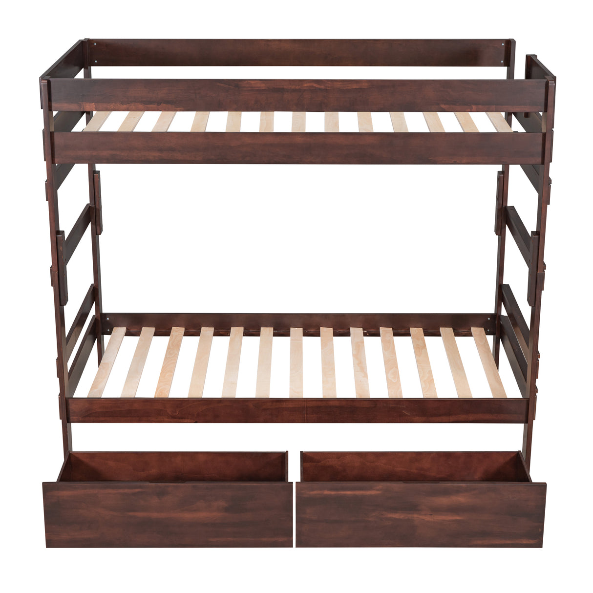 Twin over Twin Wood Bunk Bed with 2 Drawers, Espresso - Home Elegance USA