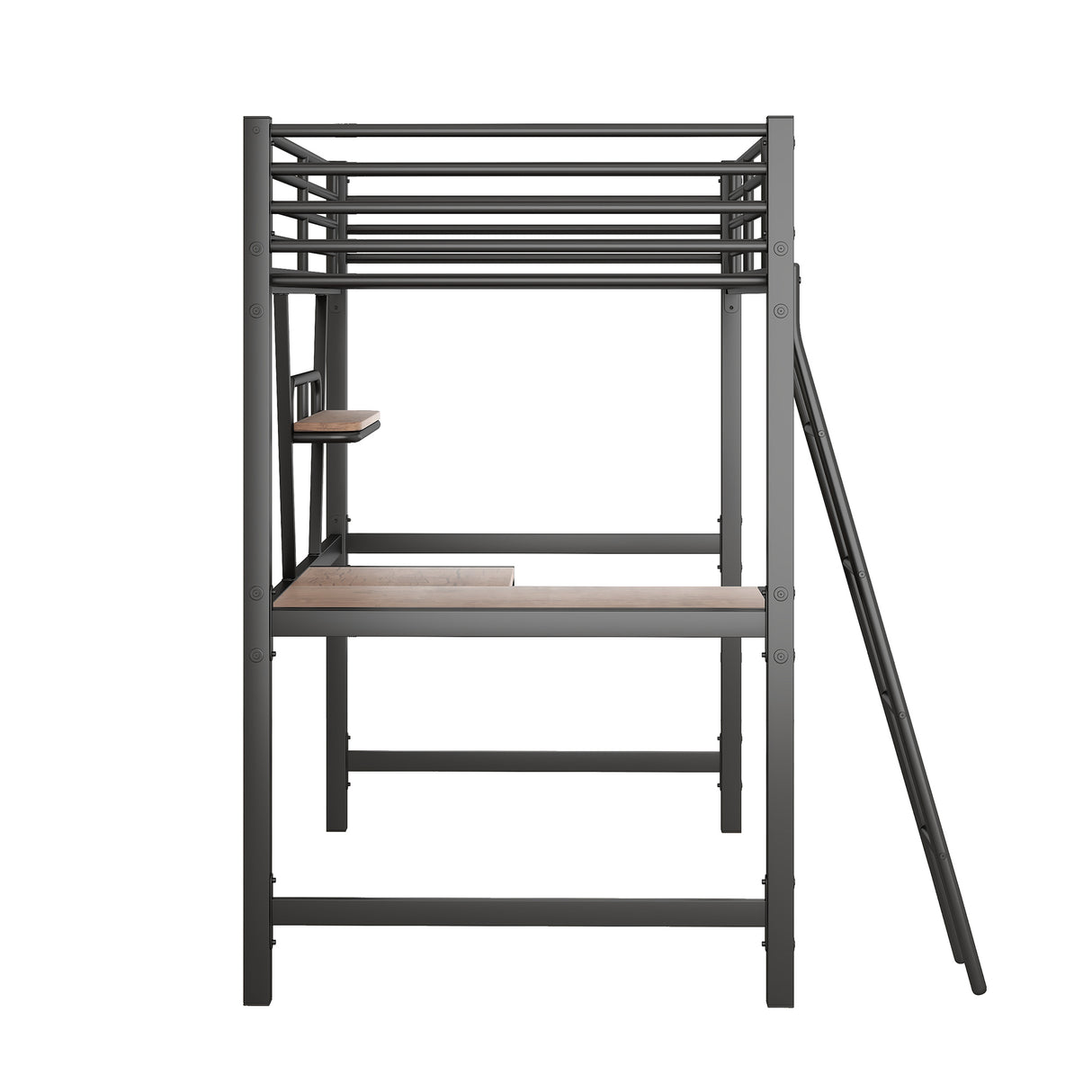 Twin Size Loft Metal&MDF Bed with Desk and Shelf, Black (Old SKU:SM001105AAB-1) - Home Elegance USA