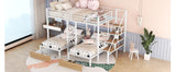 Full over Twin-Twin Triple bunk bed with drawers and staircase, White