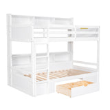 Twin Size Bunk Bed with Built-in Shelves Beside both Upper and Down Bed and Storage Drawer,White - Home Elegance USA