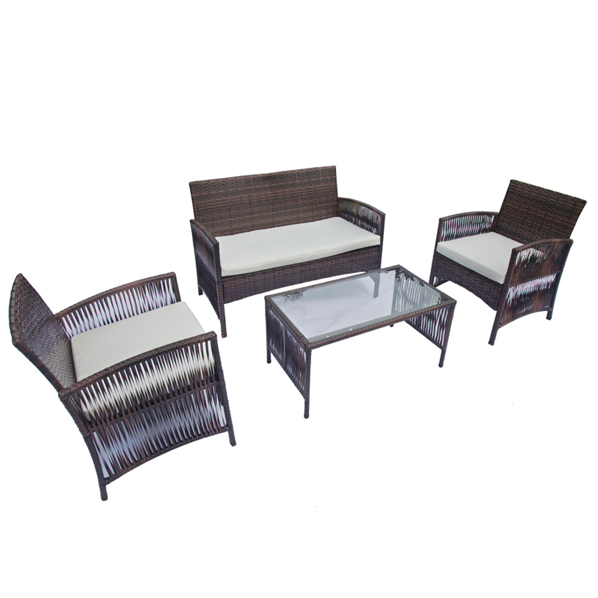 Outdoor Patio Furniture Set 4 Pieces Sectional Sofa Sets PE Rattan Patio Conversation Set with Coffee Tables with Cushion