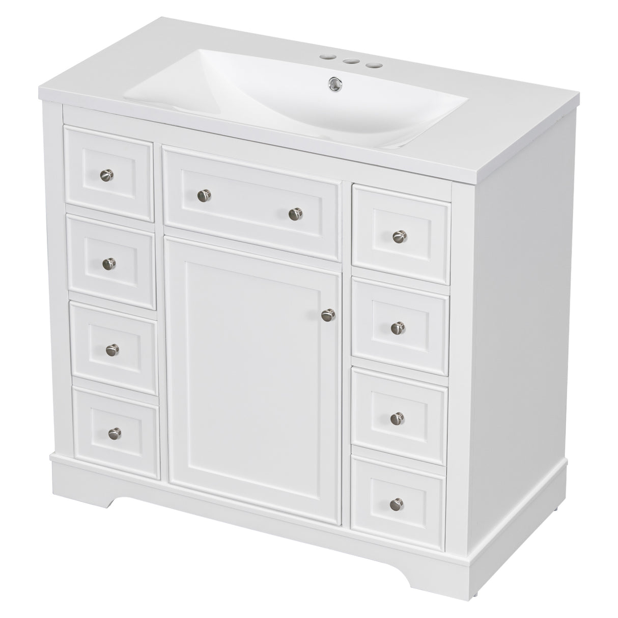 36" Bathroom Vanity with Sink Combo, One Cabinet and Six Drawers, Solid Wood and MDF Board, White - SY999404AAK - image - 17