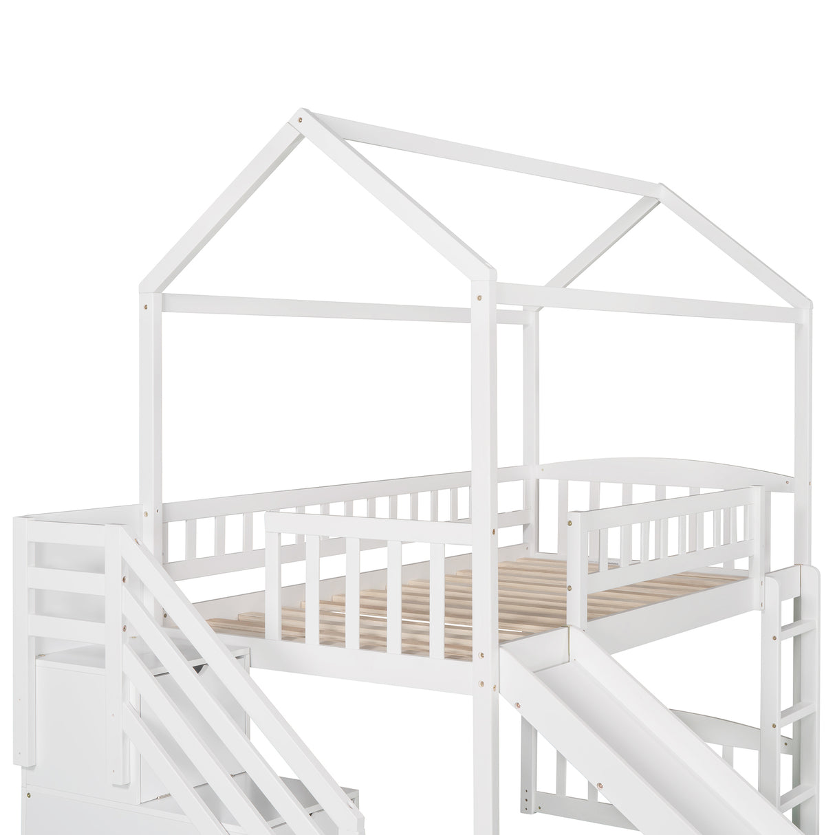 Twin Loft Bed with Two Drawers and Slide, House Bed with Slide, White (Old SKU: LP000130AAK) - Home Elegance USA