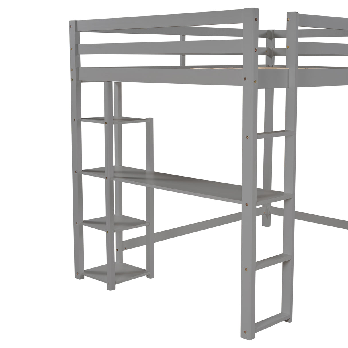 Full Size Loft Bed with Built-in Desk and Shelves,Gray - Home Elegance USA