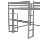 Full Size Loft Bed with Built-in Desk and Shelves,Gray - Home Elegance USA