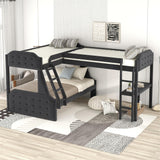 L-Shaped Twin over Full Bunk Bed and Twin Sie Loft Bed with Desk,Black - Home Elegance USA
