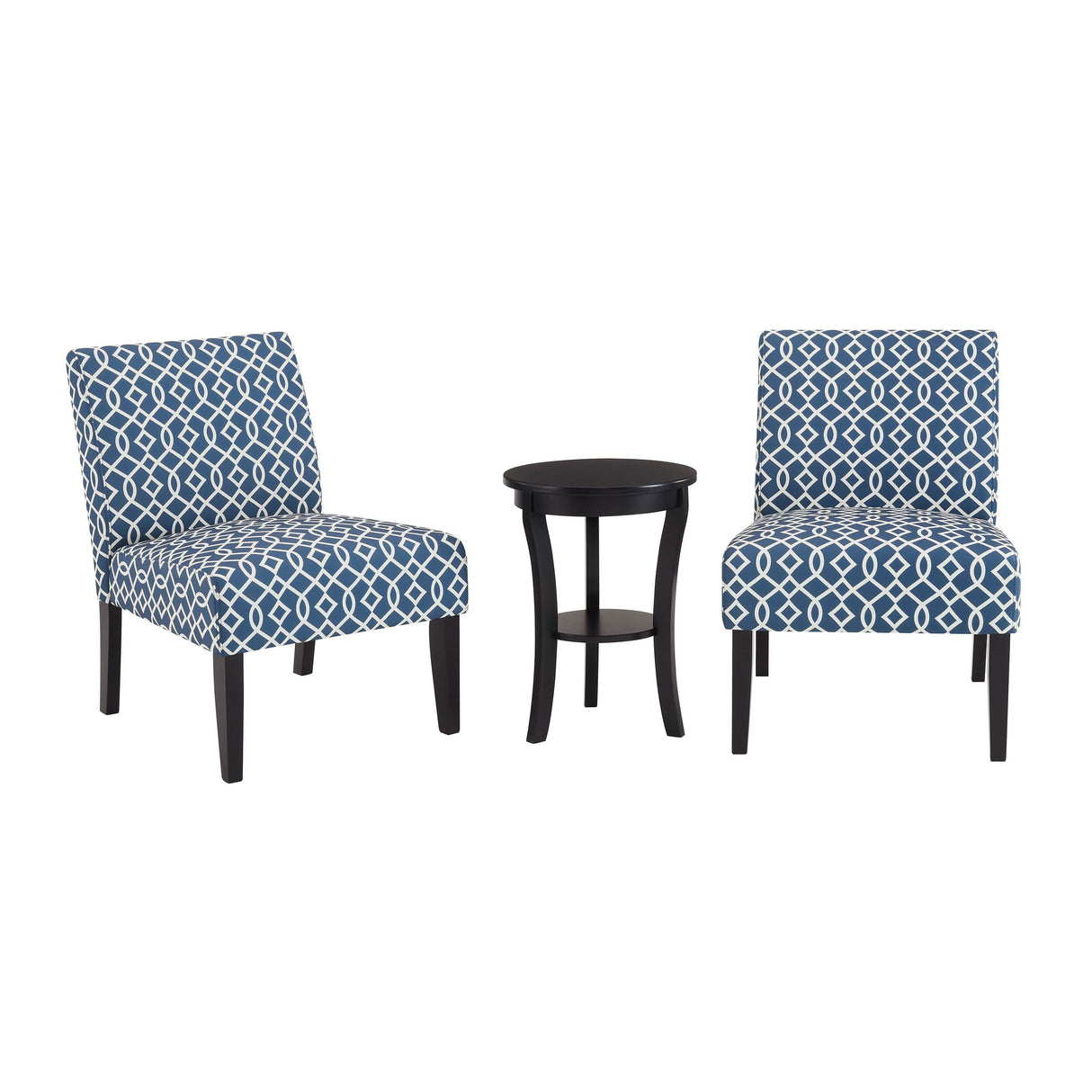 Modern Style 3pc Set Living Room Furniture 1 Side Table and 2 Chairs Blue Fabric Upholstery Wooden Legs - Home Elegance USA
