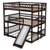 Full-Over-Full-Over-Full Triple Bed with Built-in Ladder and Slide , Triple Bunk Bed with Guardrails, Espresso(OLD SKU :LP000052AAP) - Home Elegance USA