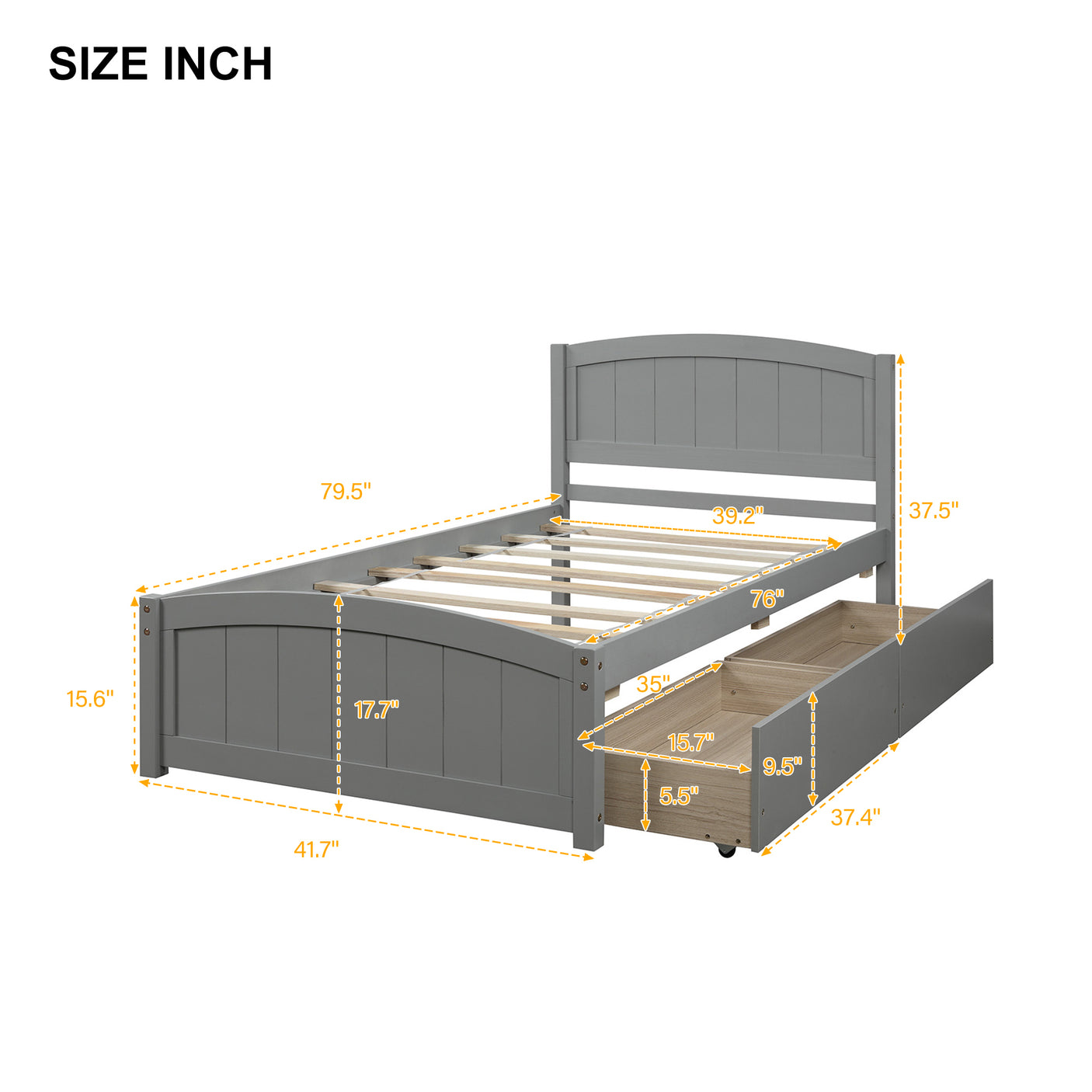 Twin size Platform Bed with Two Drawers, Gray - Home Elegance USA