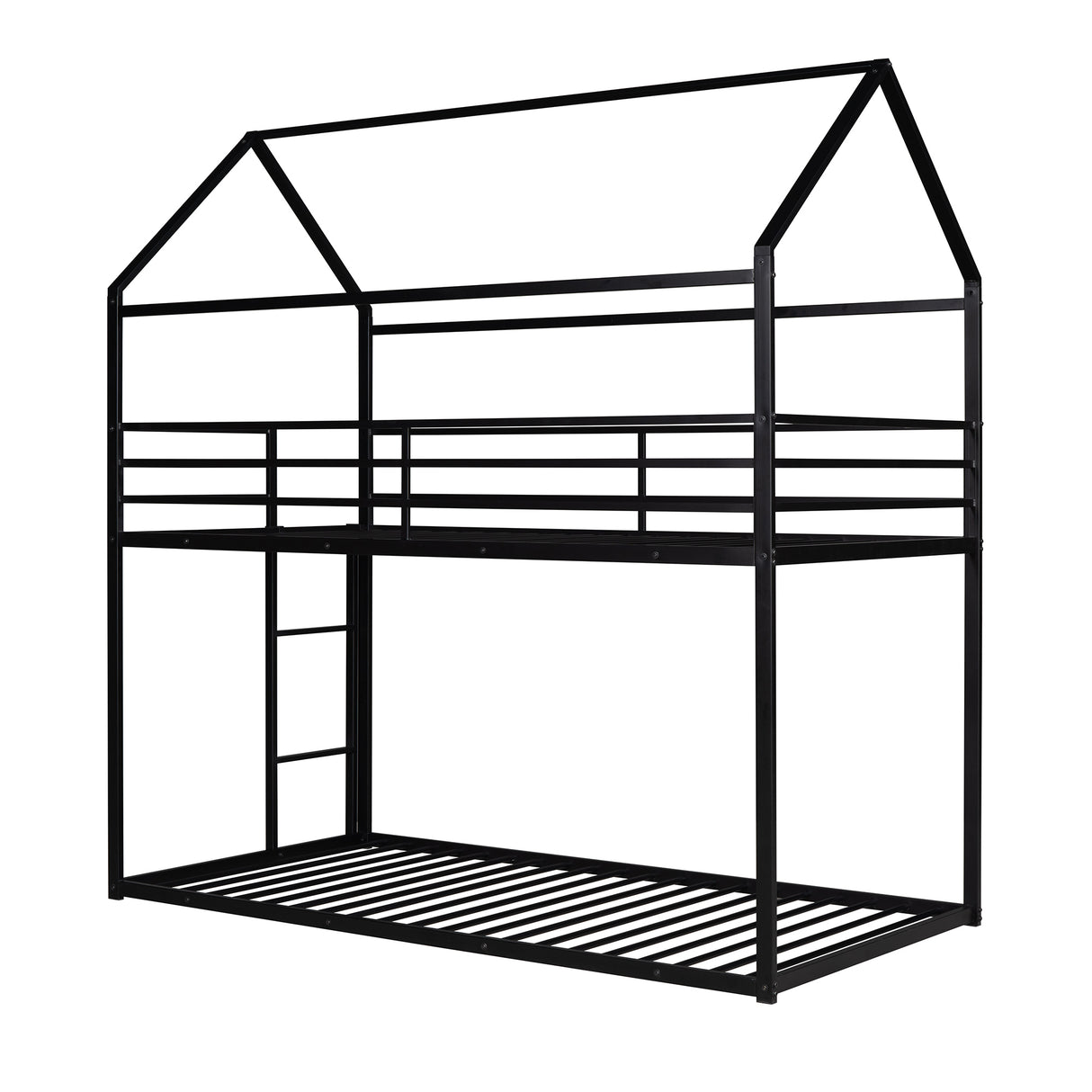 Bunk Beds for Kids Twin over Twin,House Bunk Bed Metal Bed Frame Built-in Ladder,No Box Spring Needed Black - Home Elegance USA