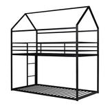 Bunk Beds for Kids Twin over Twin,House Bunk Bed Metal Bed Frame Built-in Ladder,No Box Spring Needed Black - Home Elegance USA